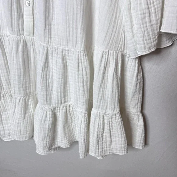 Faherty Kasey Organic Cotton Gauze Dress Sz L Tiered White Boho Cottage READ - Picture 3 of 16